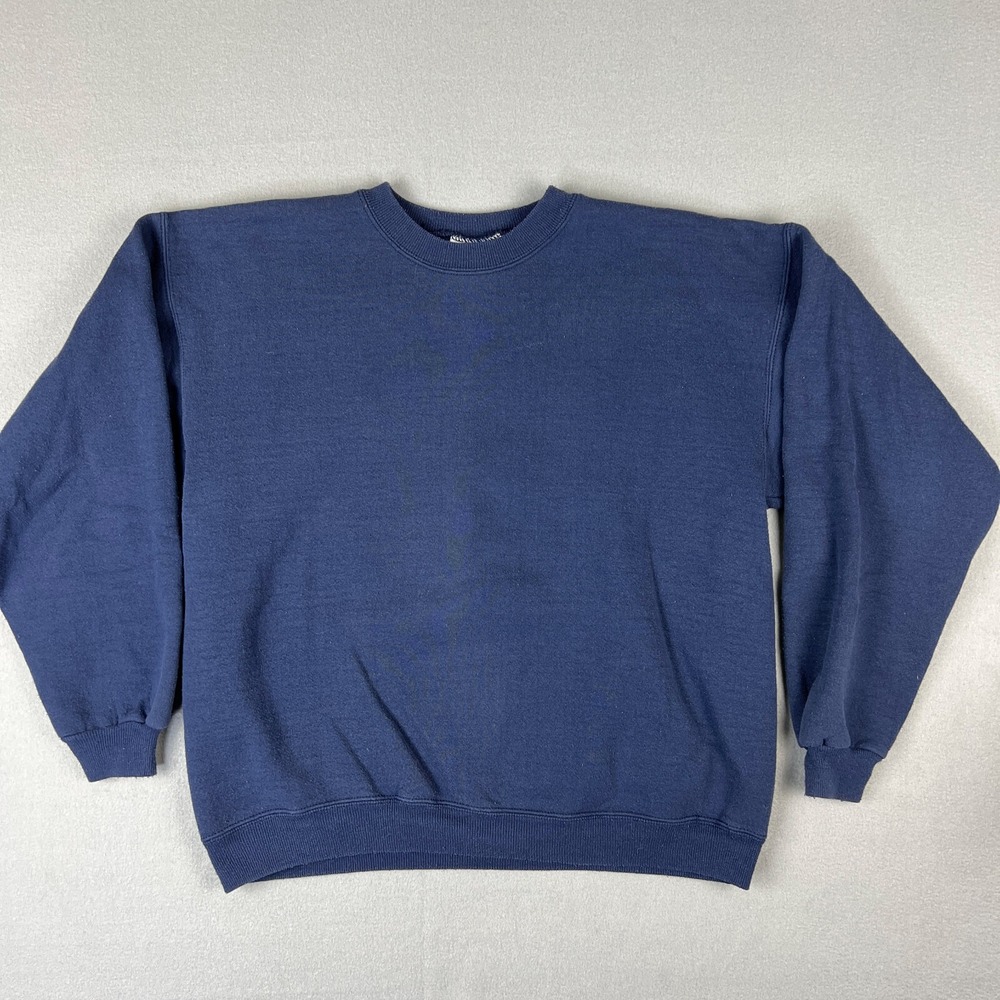VTG Blank Hanes Sweatshirt Mens Medium 1990s Faded Blue Pullover Essential Core